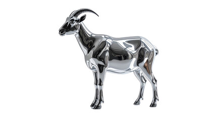 Shiny Silver Goat Sculpture Minimal Style Isolated