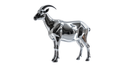 Shiny Silver Goat Sculpture Minimal Style Isolated