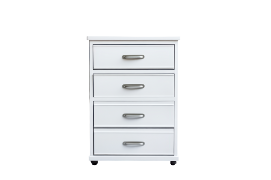 White drawer filing cabinet isolated on transparent background. White file cabinet with drawers isolated on white background.