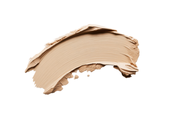 Creamy beige makeup swatch texture isolated on transparent background. Beige makeup powder swatch with subtle texture isolated on white background.