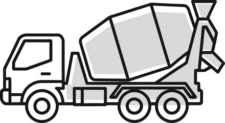 Concrete mixer truck transportation construction vehicle line art style isolated on transparent background