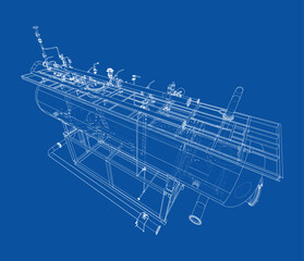 Detailed Blueprint of Industrial Machinery. Vector