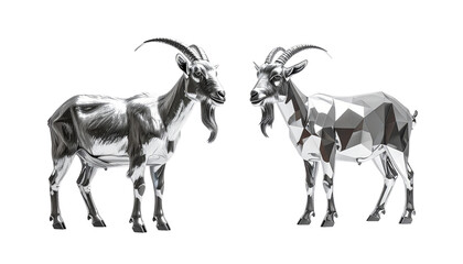  Chrome Silver Goat Model Isolated on Transparent Background