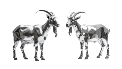  Chrome Silver Goat Model Isolated on Transparent Background