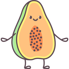 Cute Cartoon Papaya Character With Happy Face And Arms Outstretched On White Background