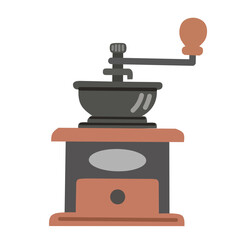 Vintage Coffee Grinder in Flat Minimal Style for Café Design