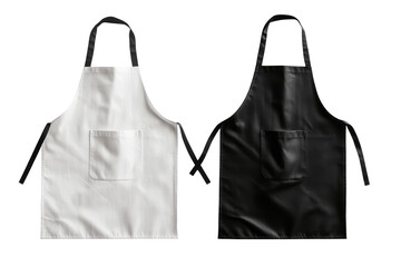 Aprons one white one black isolated on transparent background. White and black aprons mockup modern black and white apron isolated on white background.