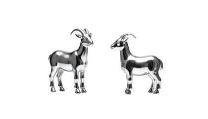 Silver Goat Statue Isolated on Transparent Background