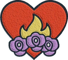 Embroidered Colorful Heart With Flames and Roses Illustration