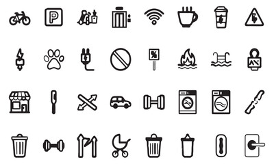 A versatile set of universal line icons for daily life, public services, and amenities, isolated vector graphics. 23