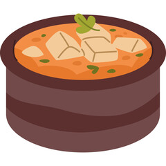 Colorful Bowl of Tofu Curry with Fresh Herbs Isolated on White Background Simple Flat Illustration