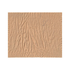 Isolated Crumpled Beige Fabric or Canvas Texture. Wrinkled Tan Cloth Element on Transparent Background.
