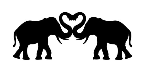 Fototapeta premium Elegant silhouette of two elephants forming a heart shape with their trunks conveys love, unity, and partnership, perfect for wedding or animal conservation themes