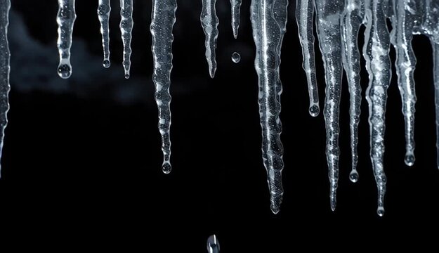 Lonely icicles set against a black backdrop