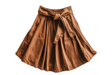 Close up of a brown leather belt and pleated skirt isolated on transparent background. Brown skirt with a belt on white background.