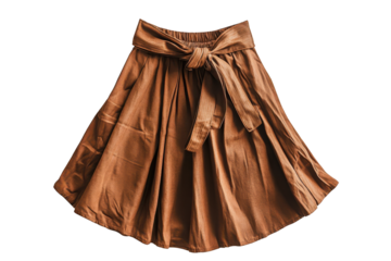 Close up of a brown leather belt and pleated skirt isolated on transparent background. Brown skirt with a belt on white background.