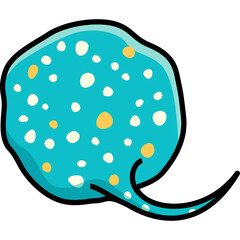 Cute Blue Stingray Illustration with White and Yellow Spots on Transparent Background Flat Style