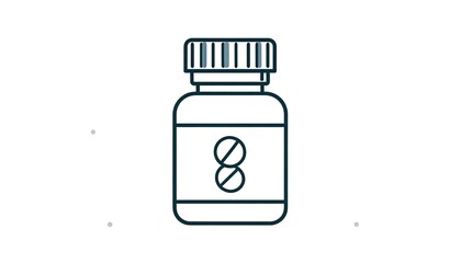 Bottle outline with a cap, a label, and two circles inside. Simple, clean line drawing on a plain background