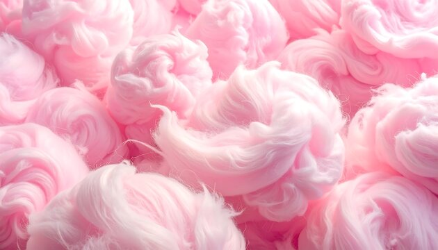 Close-up of fluffy, light pink, swirling cotton-like material filling the frame with soft textures and pastel hues