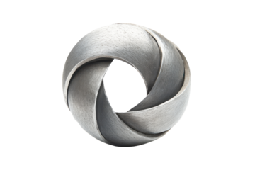 Abstract metal object sculpture isolated on transparent background. Circular metal object with a design isolated on white background.