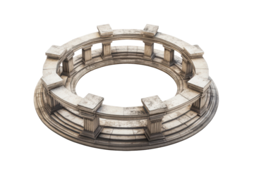 Ancient stone well structure isolated on transparent background. Circular structure with columns isolated on white background.