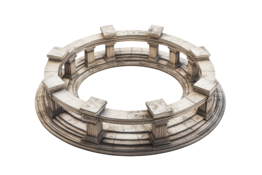 Ancient stone well structure isolated on transparent background. Circular structure with columns isolated on white background.