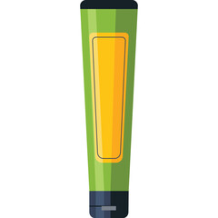 Green squeeze tube with yellow label and dark cap on a transparent background flat illustration
