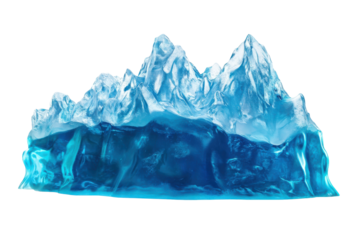 Jagged blue ice formation isolated on transparent background. Close up of a iceberg isolated on white background.
