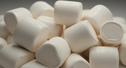 Pile of fluffy white marshmallows close-up perfect for sweet treats and confectionary presentations