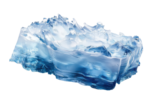 Abstract blue ice formation isolated on transparent background. Close up of a iceberg isolated on white background.