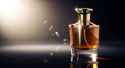 Luxurious golden perfume bottle gleaming with elegance and sophistication, perfect for premium beauty advertising and aspirational lifestyle content.