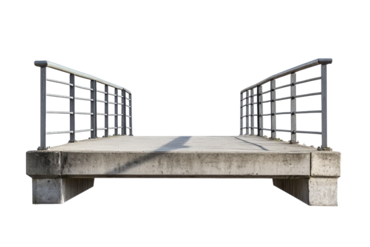Concrete bridge railing isolated on transparent background. Concrete bridge with metal railings isolated on white background.