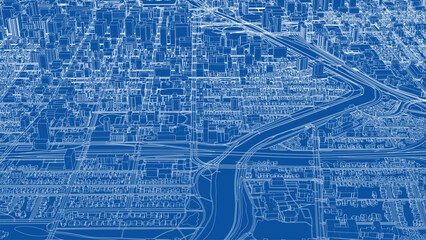 Detailed City Blueprint with River