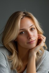 Fototapeta premium Young caucasian female with blonde hair and thoughtful expression