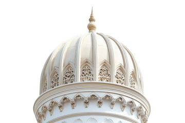 Ornate white dome architectural detail isolated on transparent background. Dome of a building isolated on white background.