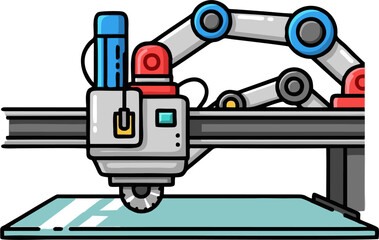 Automated Industrial Robotic Arm Cutting Material with Precision.