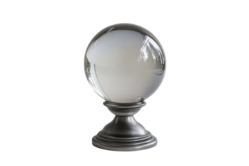 Crystal earth globe trophy isolated on transparent background. Glass ball on a stand isolated on white background.