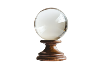 Crystal earth globe trophy isolated on transparent background. Glass ball on a stand isolated on white background.