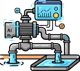 AI-powered water pump system with data monitoring and analysis.
