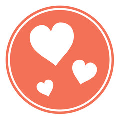 Orange circle icon scattered white hearts for love, romantic design