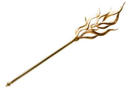 Burning torch with golden flames isolated on transparent background. Gold staff with flames on white background. - Powered by Adobe