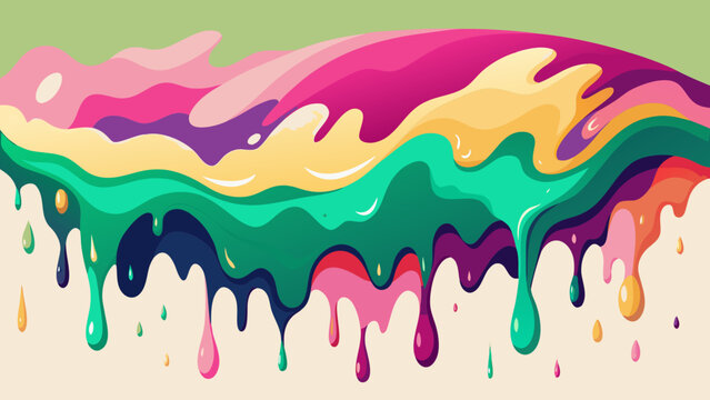 Vibrant abstract dripping paint waves with colorful layers