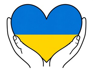 A heart shape in blue and yellow colors, held by two hands, conveying support