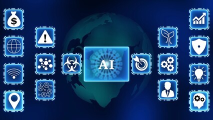 AI artificial intelligence concept with global network and service icons technology