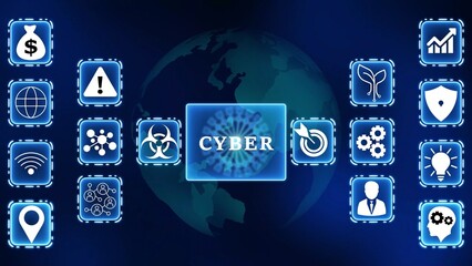 Cyber Network of Global Business and Security Icons on Earth Background digital technology