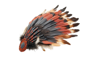 Native american headdress with feathers isolated on transparent background. Headdress with feathers isolated on white background