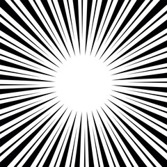 Black and white radial rays burst with central glowing white circle