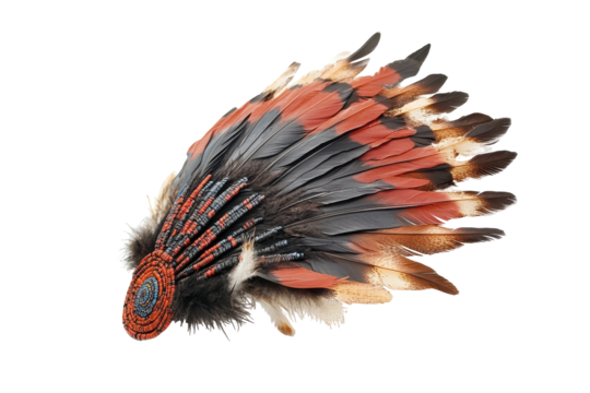 Native american headdress with feathers isolated on transparent background. Headdress with feathers isolated on white background