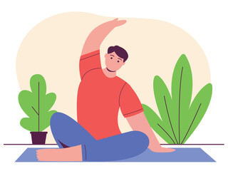 Man doing side bend stretch or yoga pose.