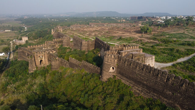 Rohtas Fort Pakistan historic gates aerial panorama showing Langar Khani Shishi and Talaqi